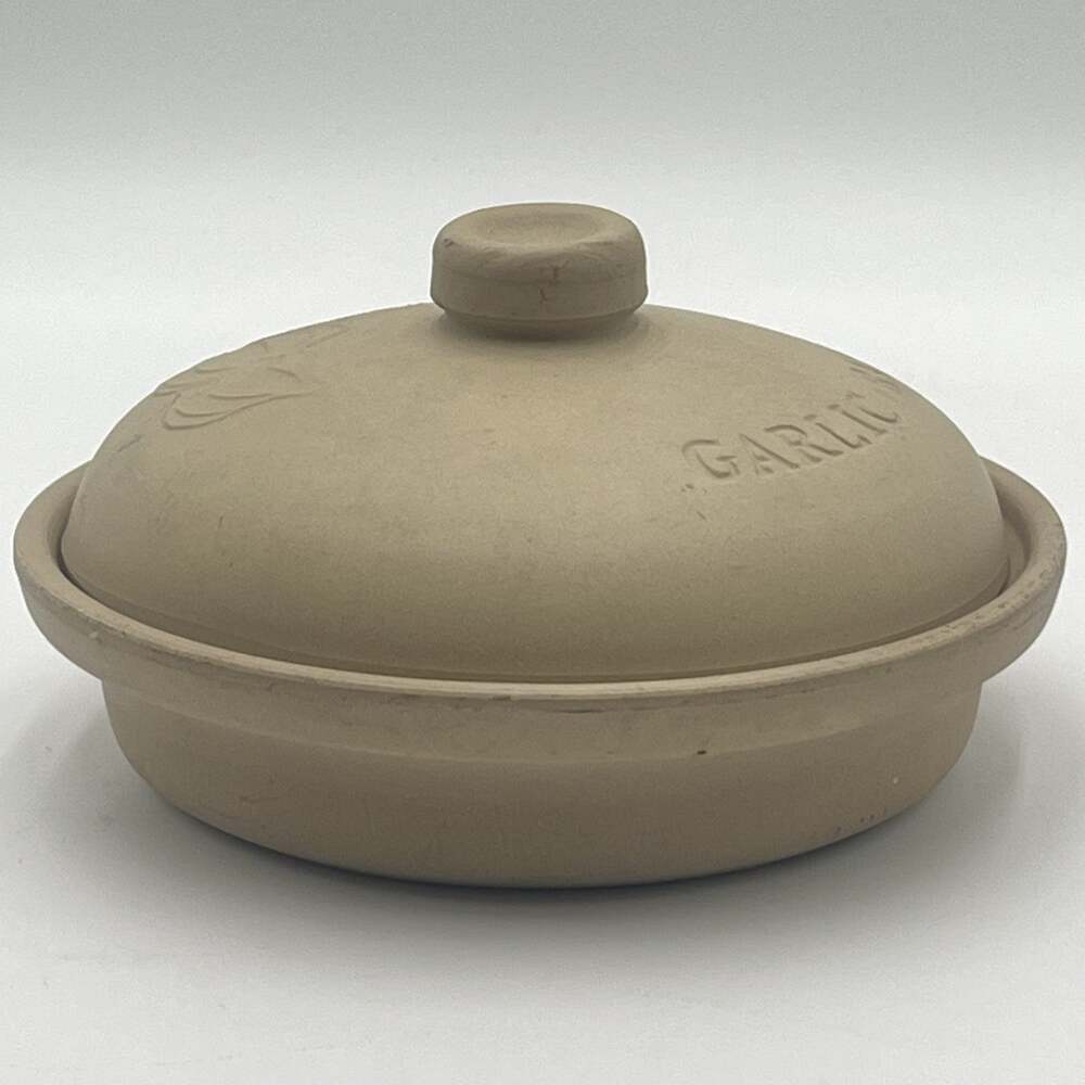Vintage Sassafras Superstone Garlic Baker Stoneware USA 1993 Lidded